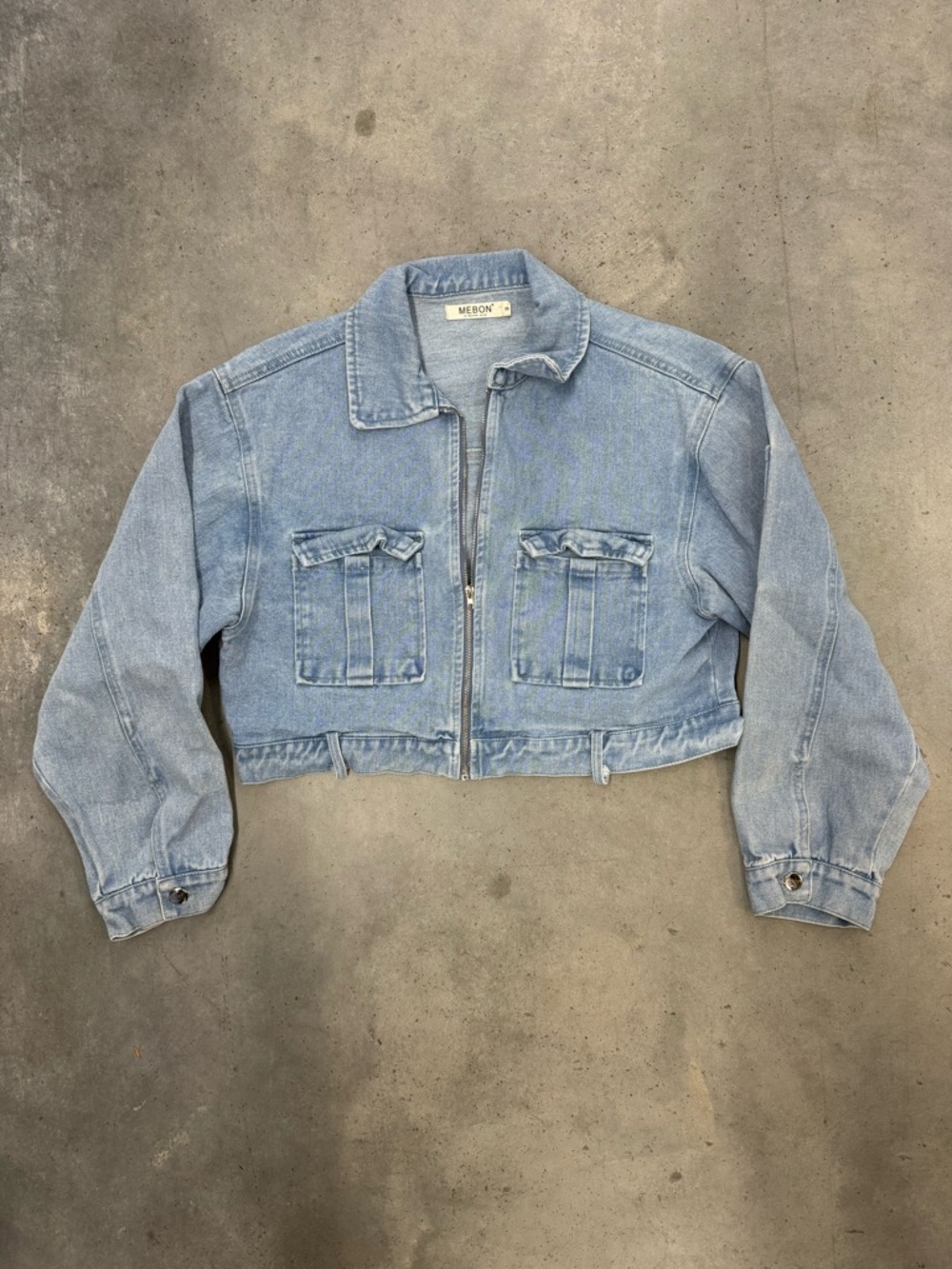Mebon Cropped Denim Jacket Utility Style Size Medium
